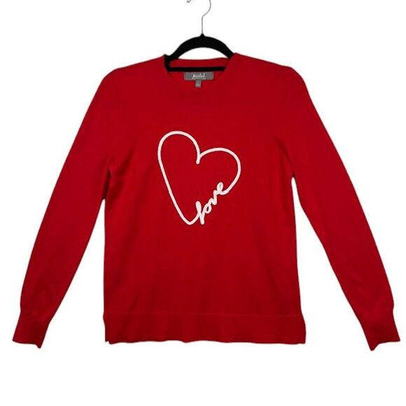Marled Brand "Love" Heart Sweater Red Lightweight Split Tunic Hem Size Small - Picture 1 of 11